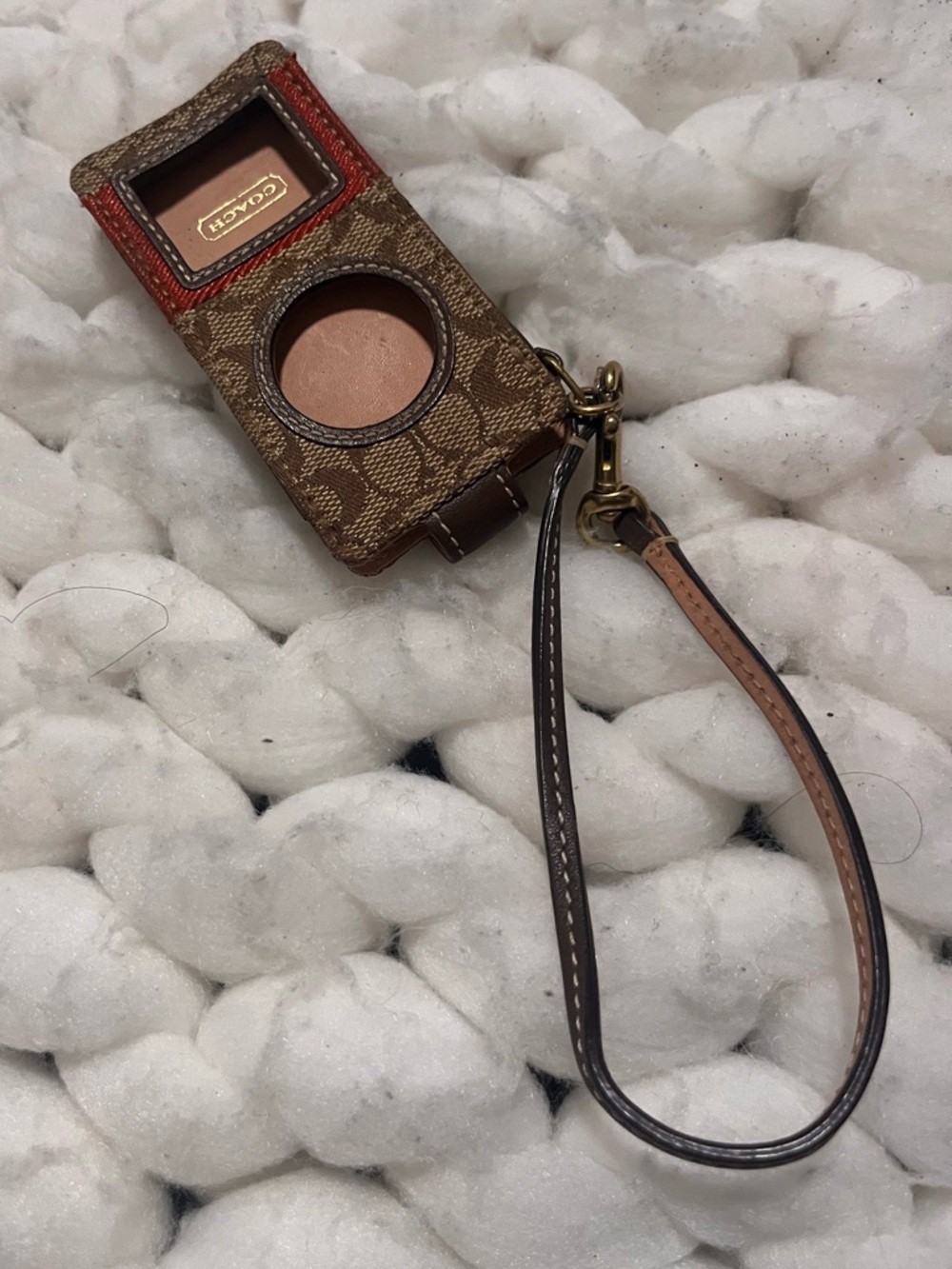 Coach Signature Brown and Red IPod Nano Wristlet